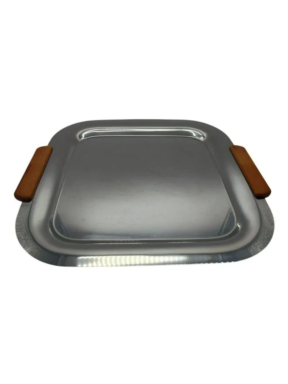 Vintage Oneida 15 Stainless Steel Serving Tray Wood Handles Mid Century Bar Tray